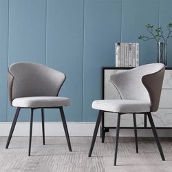 Edam Wingback Gray Dining Chair, Iron Feet, PU Leather, Fabric, Assembly Needed( Set of 2 )