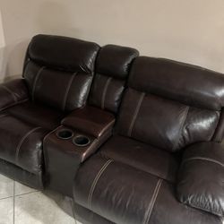 Leather Love Seat with Rocking Recliner