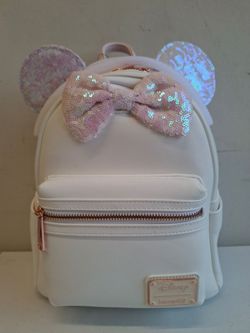 Disney White Iridescent Pink Sequin Minnie Loungefly