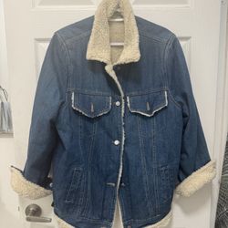 Vintage Style Women Denim Jacket With Sherpa Lining