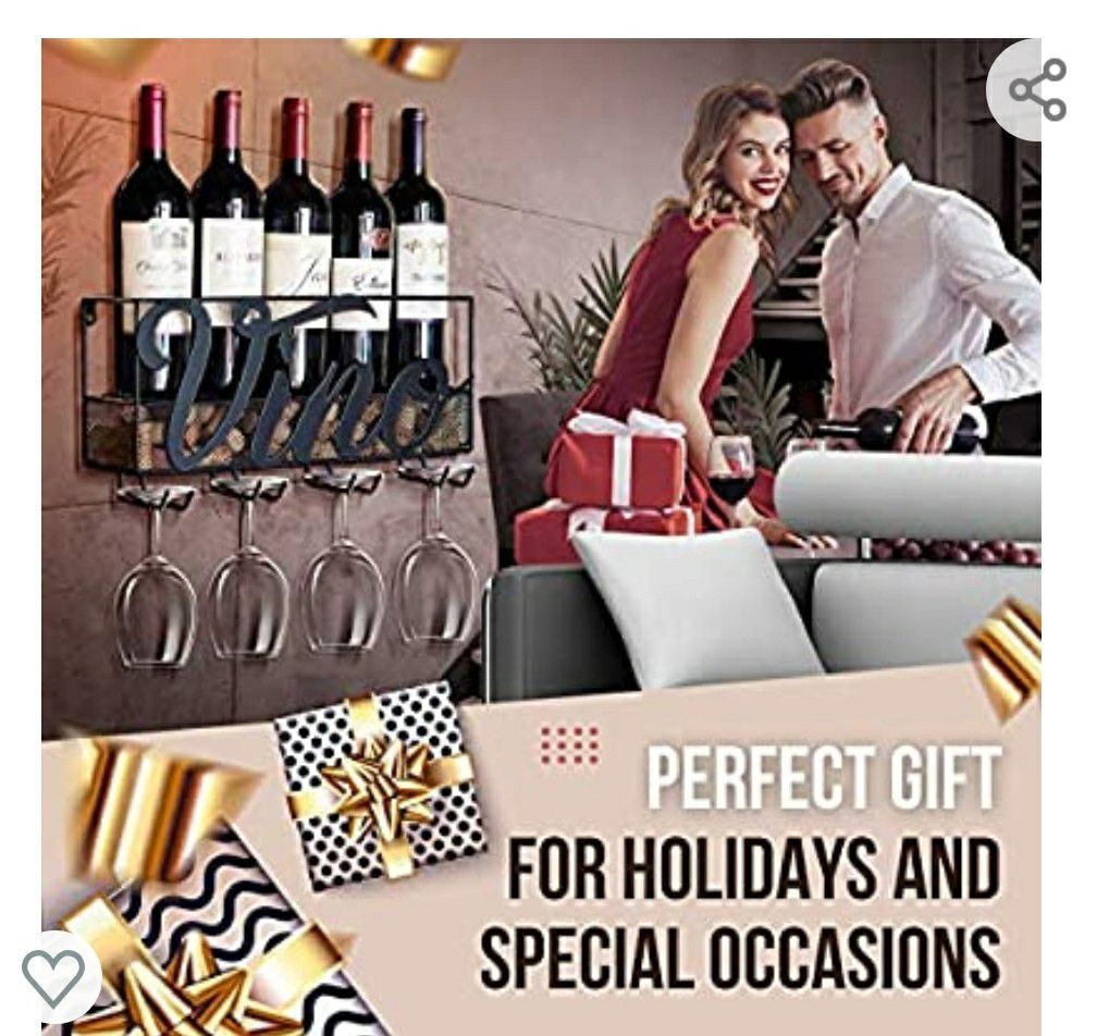 MKZ Products Wall Mounted Wine Rack | Wine Bottle Holder| Stemware Glass Holder | Cork Storage | Rack | Home & Kitchen Decor (VINO - Black)