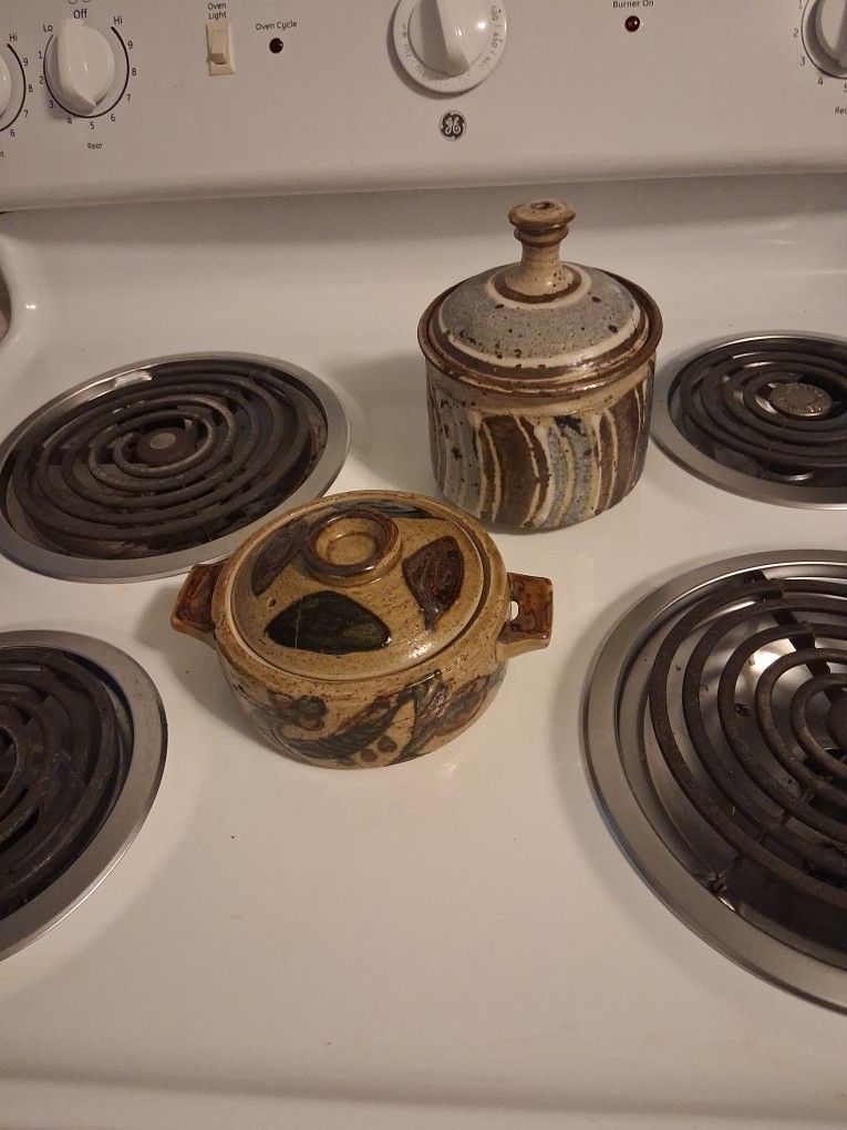 Two Pottery Items W Lids