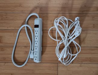 Power Extension Cords: 3- Outlets14 FT 11" & Surge Protector Power Strip 6-Outlet Circuit Breaker LED Indicator 3FT Power On/Off Switch