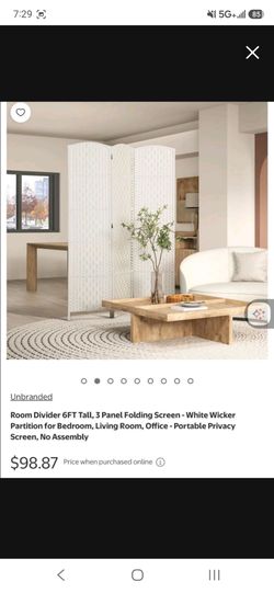 6FT White Wicker 3-Panel Folding Room Divider