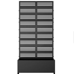 
72 in. H x 35 in. W Rectanglar Black Outdoor Metal Privacy Screen Planter Box Wall Decor in Louvered Pattern