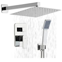 Shower Faucet Set Square Shower Handheld Shower, Stainless Steel with Chrome Finish, Chrome