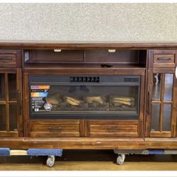 TV Console with Fireplace Heating & Cooling 2-in-1