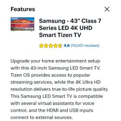 Samsung 43” TU7000 4K UHD Smart TV + TV Stand