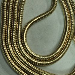 14k Gold plated over 925 Silver Snake Rope Necklace Chain 30 Inch 3 MM 27 Grams
