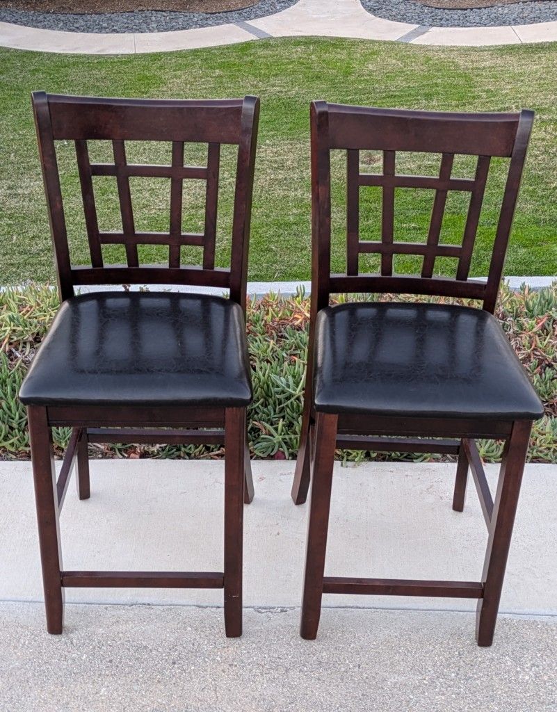Set Of Two Wooden Counter Height Chairs
