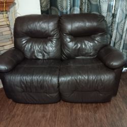 Dark Leather Double Recliner Loveseat