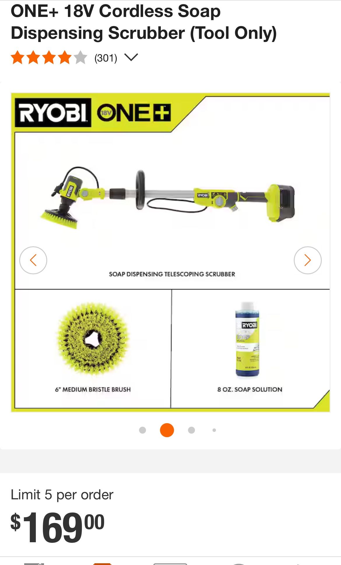 RYOBI ONE+ 18V Cordless Soap Dispensing Scrubber (Tool Only)