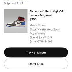 Jordan 1 Union Fragment Size 9 