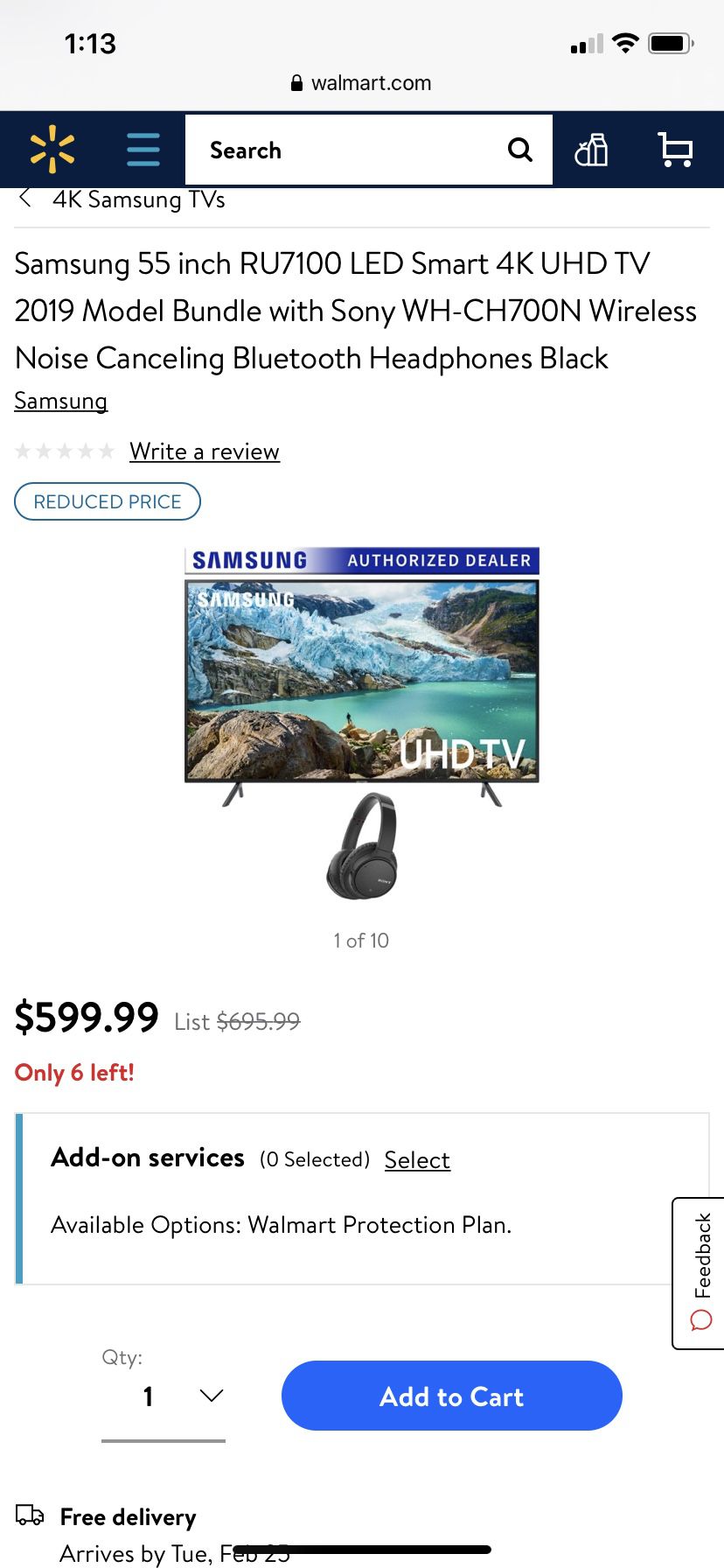 Samsung 55 inch RU7100 LED Smart 4K UHD TV 2019 Model