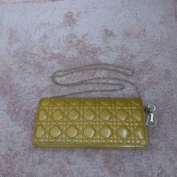 CHRISTIAN DIOR Beige Quilted Cannage Patent Leather Lady Dior Clutch Bag