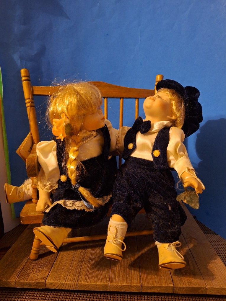 Vintage Kissing Porcelains Dolls With Bench-$40.00