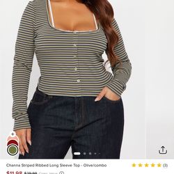 Olive Striped Long Sleeve Top