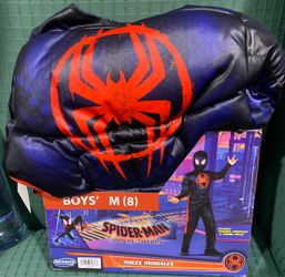 New Spiderman Miles Morales boys size 8 padded jumpsuit costume with soft fabric mask