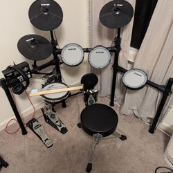 Electronic Drum Set, Seat, Headphones, Drum Sticks, and Dual Bass Drum Pedal