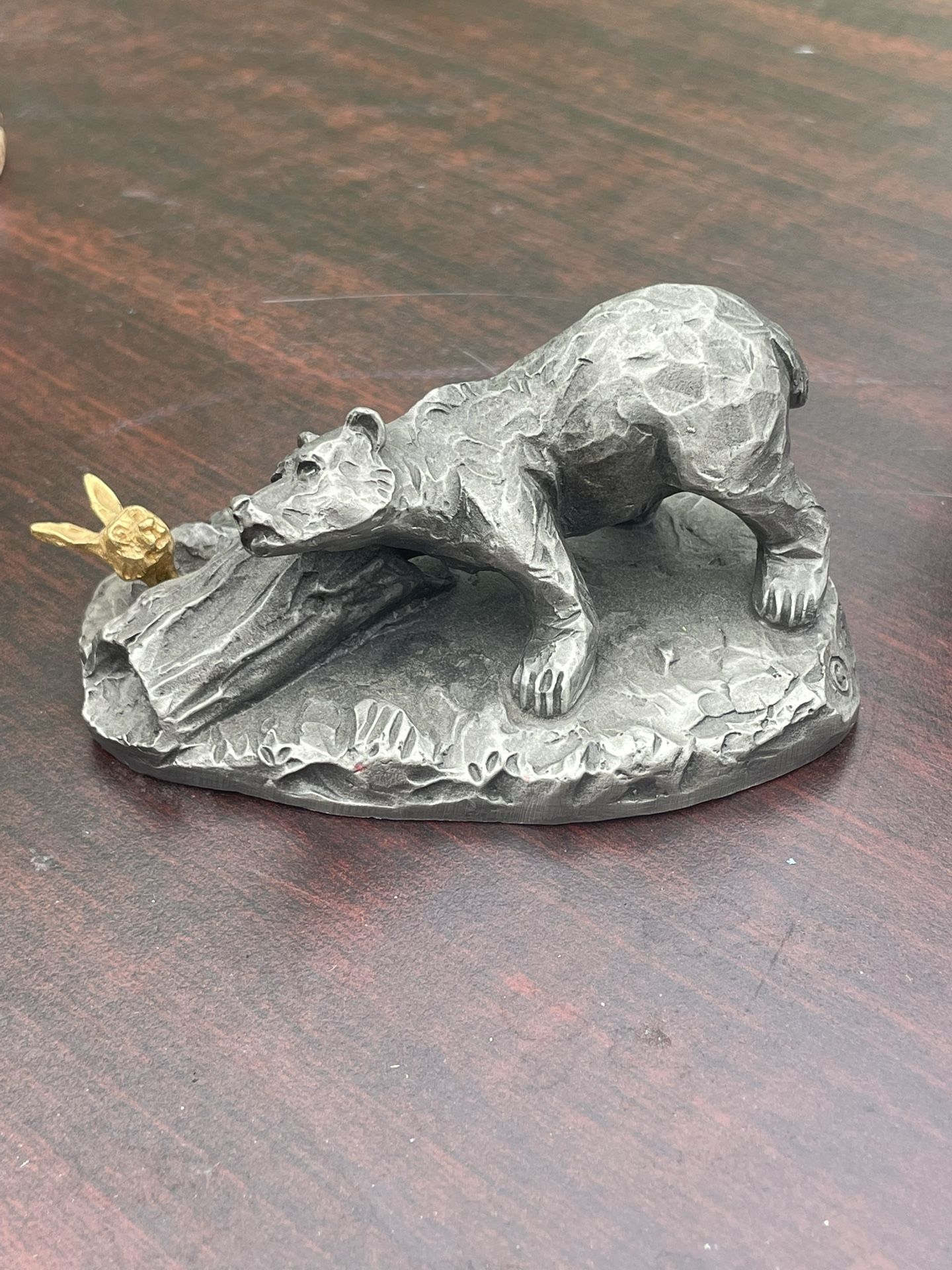 Rare Original Philip Kraczkowski Worcester Pewter Animal Statue Figurine Gold Bear Rabbit Wolf
