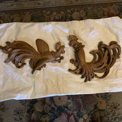 Vintage 1960’s Clay Rooster Pair Wall Hangings