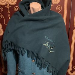 Original Christian Dior Teal Blue Cashmere Scarf With Fringe In Good Condition