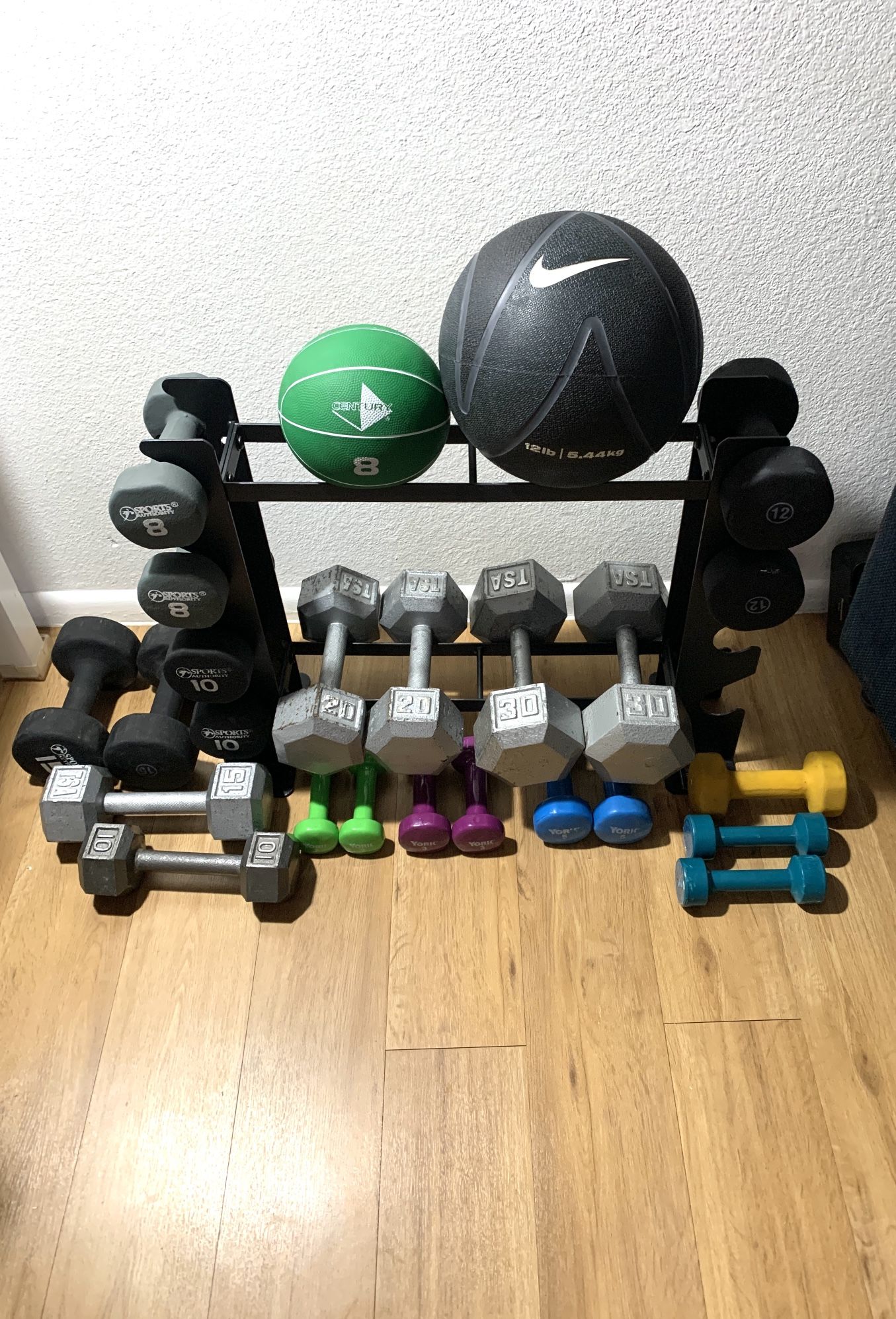 Dumbbell Weight Set with Rack & Medicine Balls