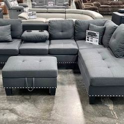 BRAND NEW 3PCS SECTIONAL SOFA SET WITH OTTOMAN AND ACCENT PILLOW INCLUDED $379