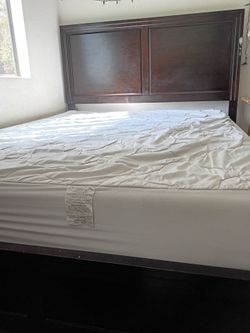King Bed Frame with Dark Wood Headboard