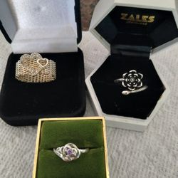 3 Sterling Silver Ladies Rings Some Have Little Diamonds In It