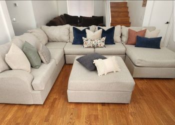 Large Beige/Sand Sectional + Ottoman – Professionally Cleaned! ✨