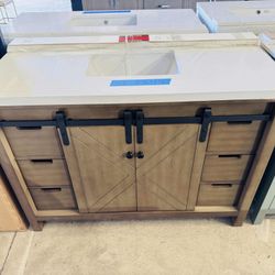 “48” Brown Bath Vanity and Marble Countertop in White  $549 