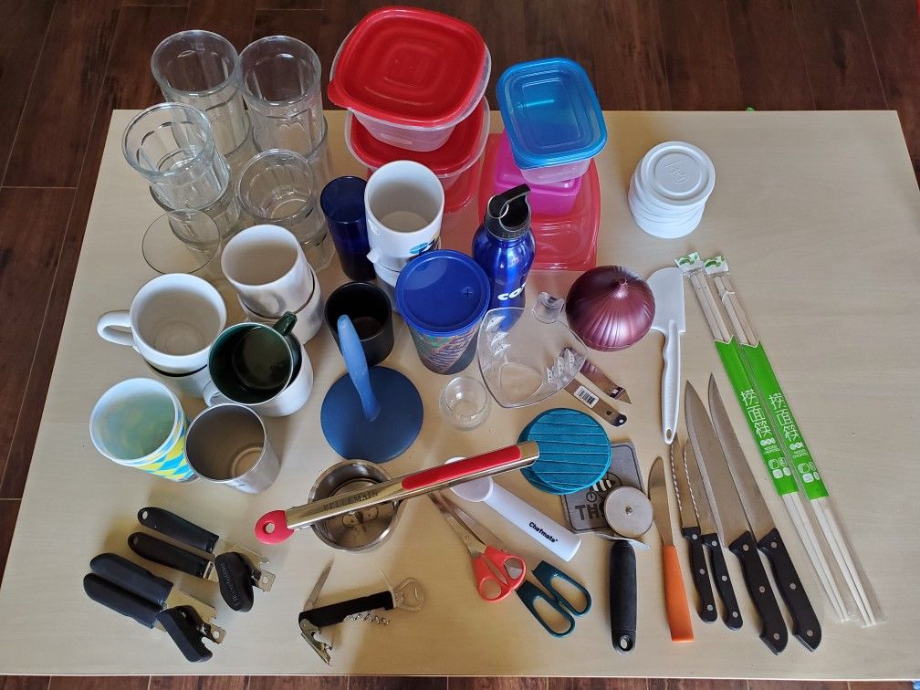 Glasses Tupperware Silverware Mugs Kitchen Tools