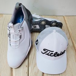 New Footjoy Tour Alpha Men's Size 12 Wide Golf Shoes 55506 Titleist White Adjustable Hat 