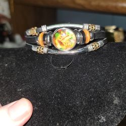 Three Piece Black Leather Horoscope Bracelet Scorpio