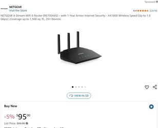 NETGEAR 4-Stream Dual-Band WiFi 6 Router, 1.8Gbps