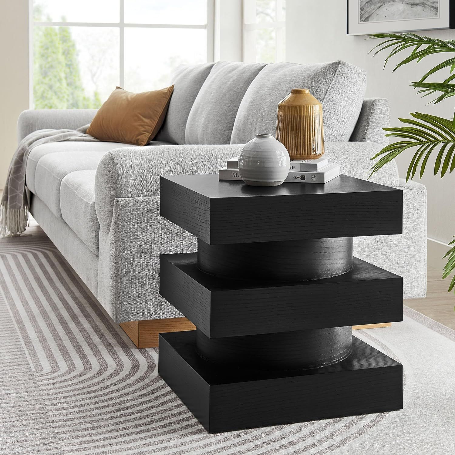 Perpetuate Totem Accent Side Table in Black Wood