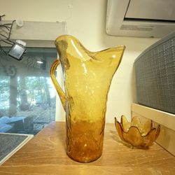 Vintage Mid-century Modern Amber Glass Pitcher
