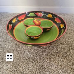 Large Bowl & 3 Bowl Condiment Tray