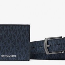 MICHAEL KORS  Signature Logo Billfold Wallet and Belt Gift Set