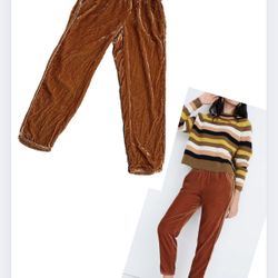 Madewell Luxe Velvet Track Trousers Vintage Gold Women’s Size Small Baggy MINT