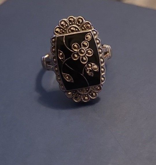 Vintage Sterling Onyx Ring 