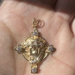 Solid 14k Gold & Diamond Jesus Pendant