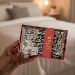 Trina Turk  Black and White Zip Around 5x4 Small Vegan Leather Snake Skin Wallet 