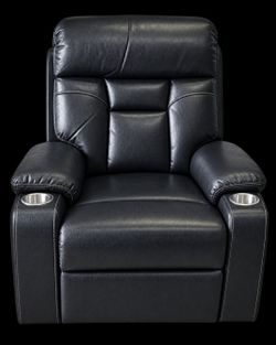 Black Leather Recliner Chair with Cup Holders
