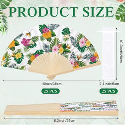 Memorywuu 1 Pcs Hawaiian Tropical Folding Paper Fans Bulk With Organza Bag