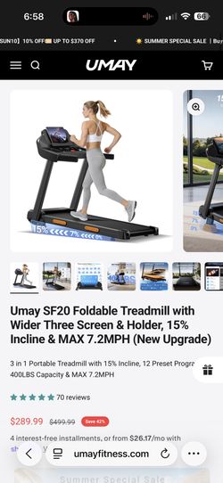 UMAY Foldable Treadmill Walking Pad 15% Incline