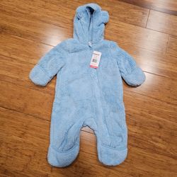 New Reebok Baby Plush Fleece Hooded Bear Pram Bunting Suit 12M Blue
