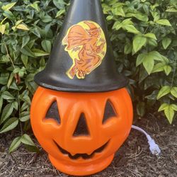 15” Pumpkin w/Witch Hat & Sticker Blow Mold-Vintage Halloween
