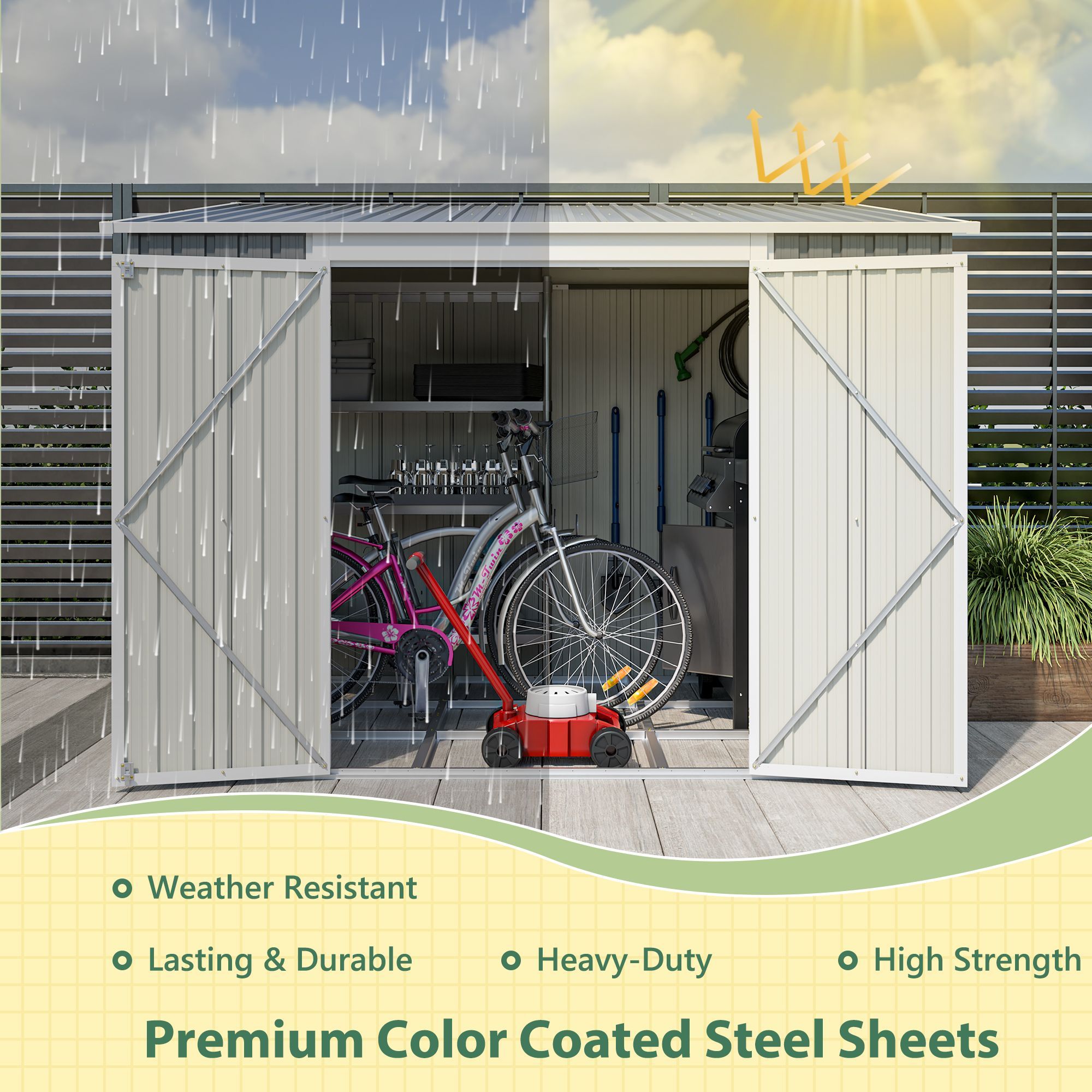4×8FT Lean To Wall Garden Storage Shed Outdoor Metal Tool House W
